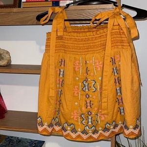 3 for $25 Anthropologie Aliza embroidered Swing Tank Orange Tie Strap Keyhole